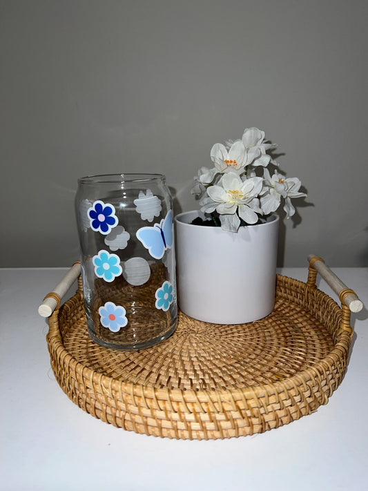 Blue Butterfly 16oz Glass Cup