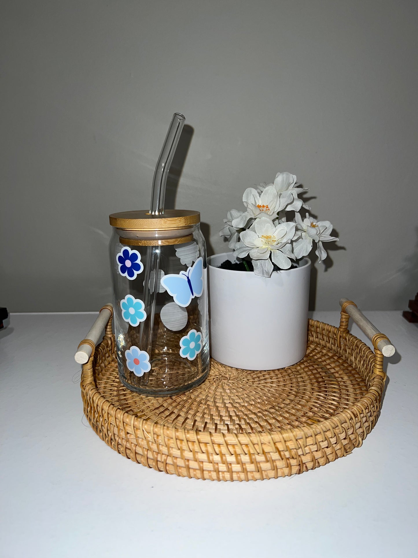 Blue Butterfly 16oz Glass Cup